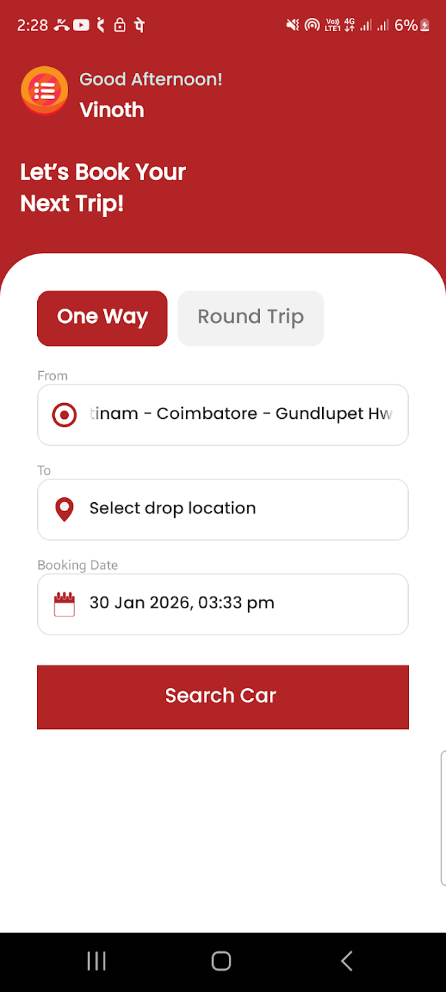 OnePayTaxi booking screen